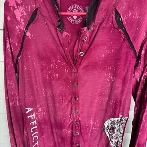 Affliction Magenta Long Sleeve Shirt with hood